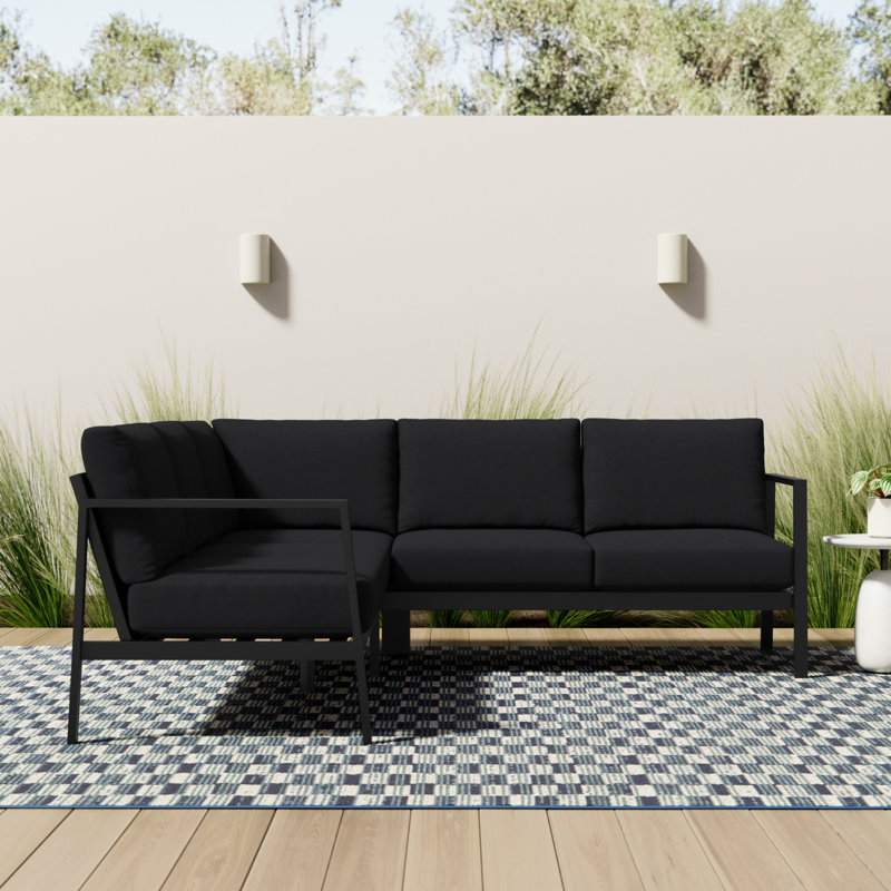 Armando 78.5'' Wide Triangle Aluminum Patio Sectional with Sunbrella® Cushions, Canvas Black Sunbrella® Canvas, Black