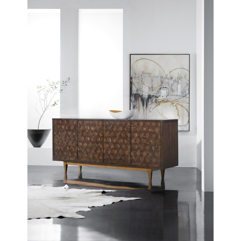 78.25'' Gold and Brown Walnut Veneer Sideboard