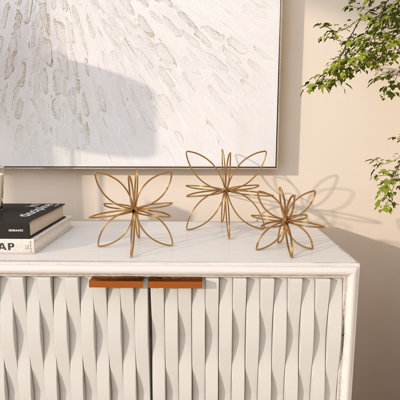 CosmoLiving by Cosmopolitan Gold Metal Handmade Floral Sculpture Set of 3