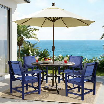 All-Weather Hdpe Patio Dining Chairs With Wood Texture Finish,Premium Comfortable Textilene Fabric,Set Of 4