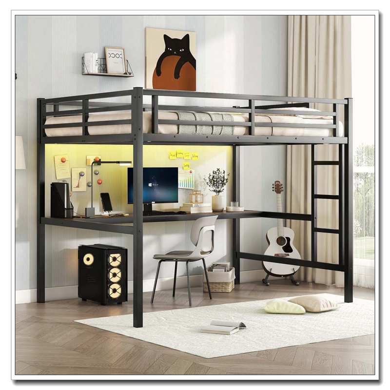 Loft Bed with Power Outlet and LED Lighted, Full