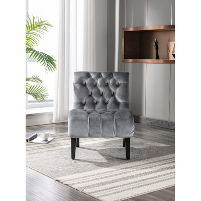 COOLMORE Fauteuil de salon / fauteuil de loisirs en velours moderne sans accoudoirs, fauteuil rembourré en tissu avec pieds en bois pour chambre à coucher, salon, bureau (velours argenté)