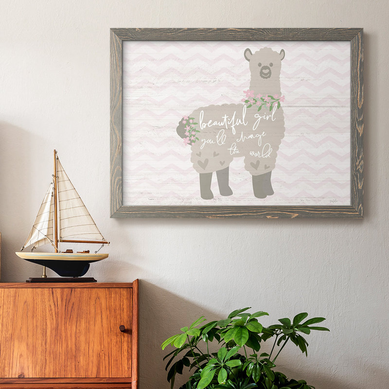 Floral lama encadré sur toile, Gris, H 26 po x l 38 po x P 1,5 po