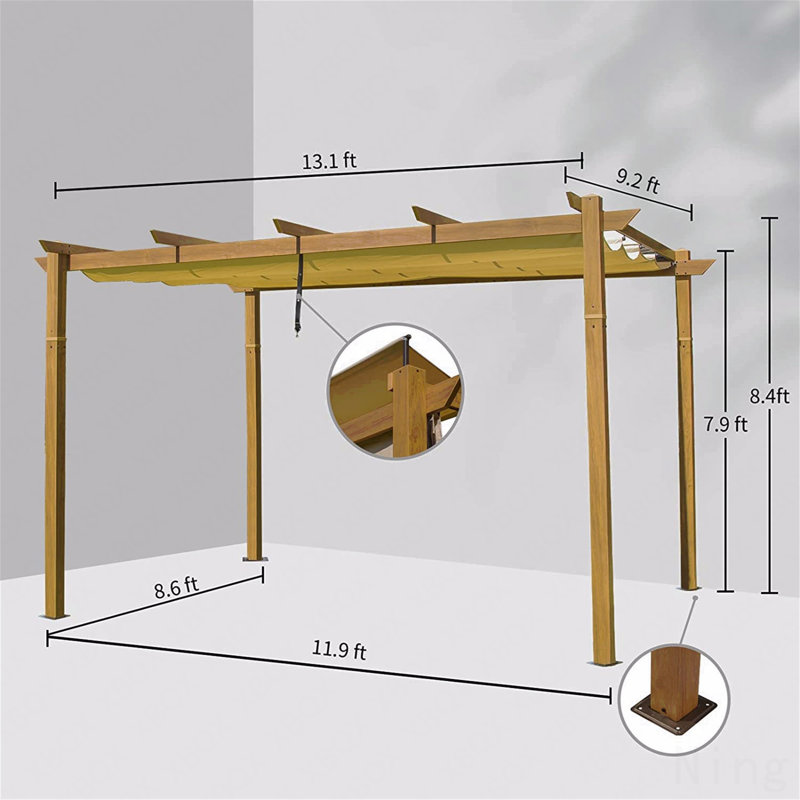 Gazebo Aluminum, For Outdoor Use With Retractable Canopy, 100.8" H x 157.2" W x 110.4" D, Brown