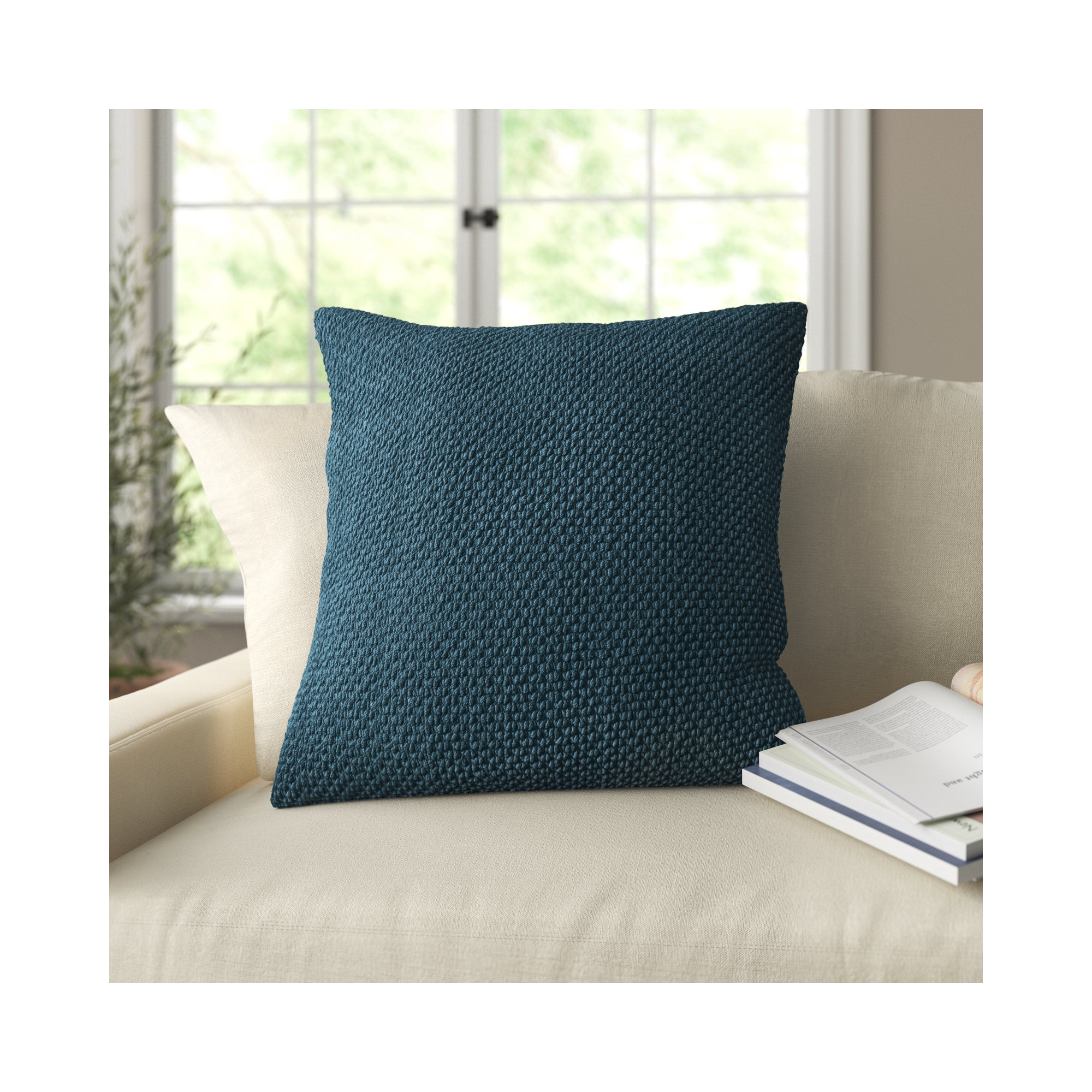 Mansel Textured Throw Pillow, Peacock Blue, Square 20", Polyester