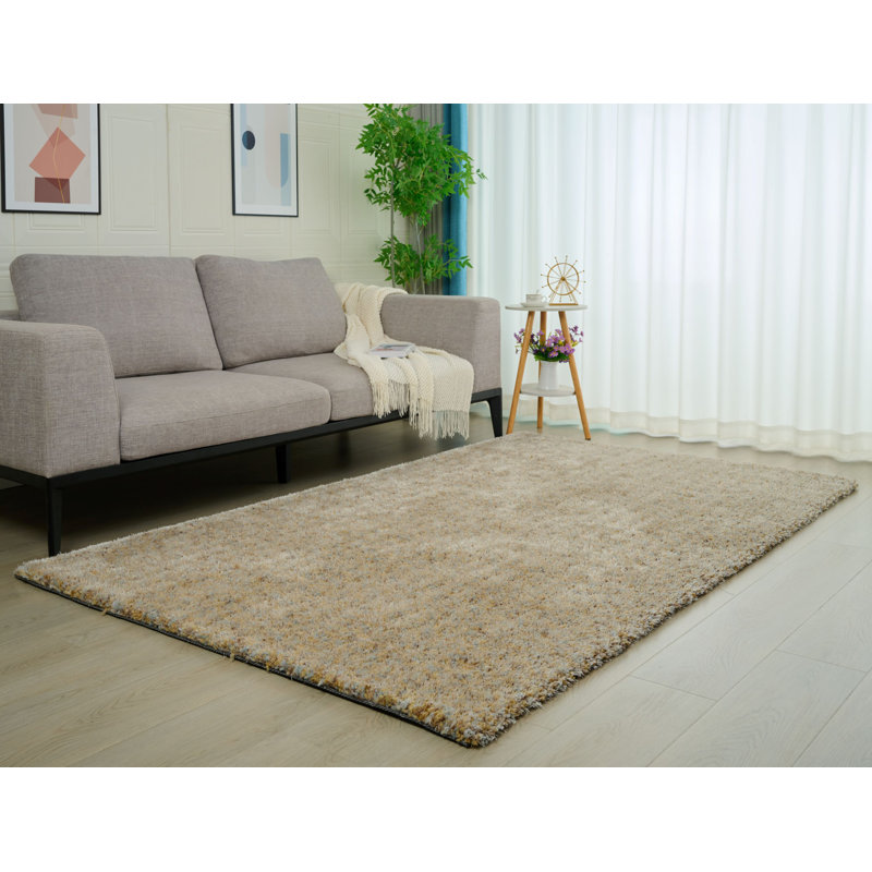 Tapis jaune / brun clair tissé à la main Dinardo, Rectangle de 5 pi x 8 pi