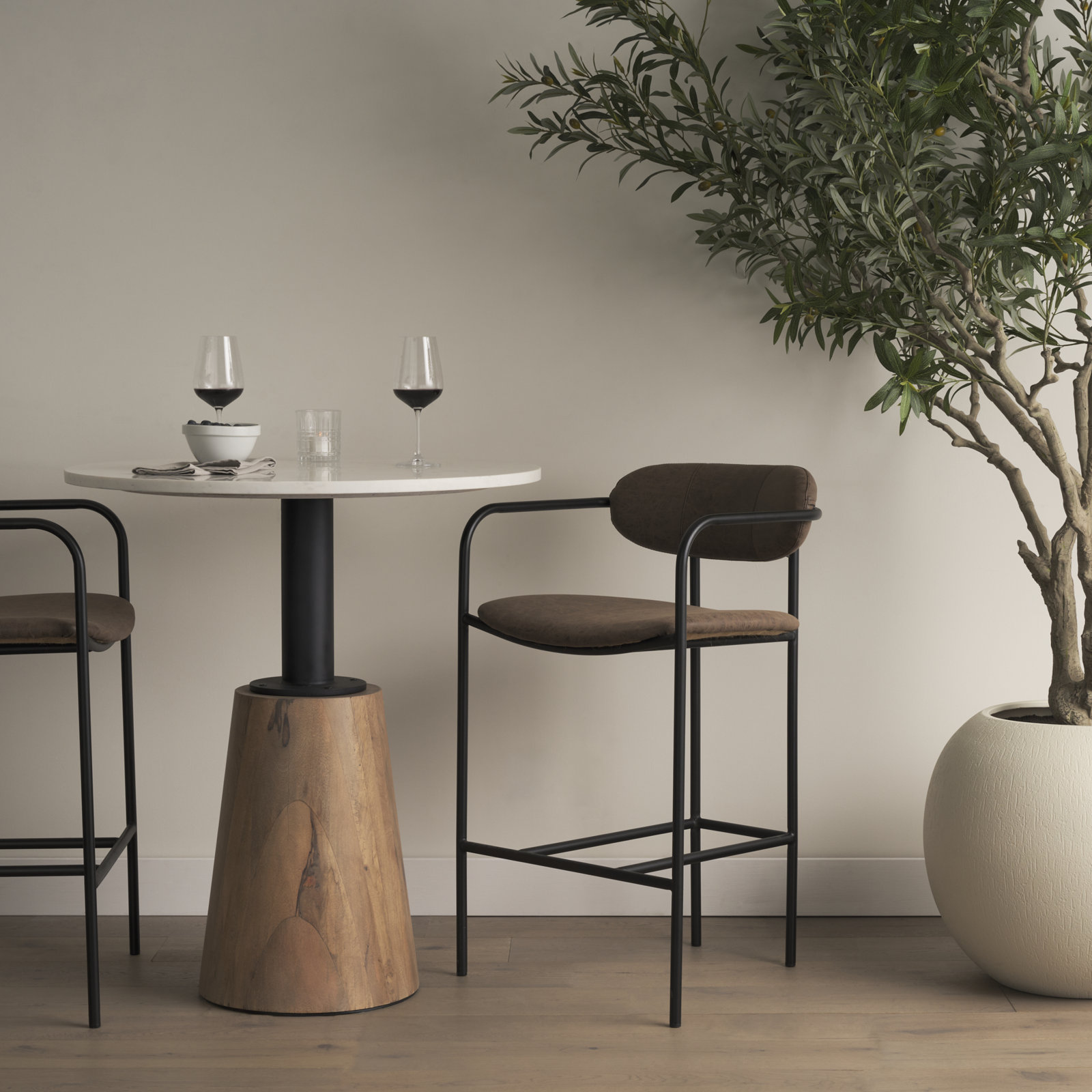 Belarus Fabric Seat Stool, Counter Stool (26.5" Seat Height), Muted Brown, Black