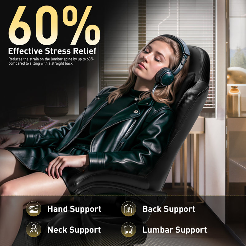 Gaming Chair with Pocket Spring Cushion, Video Game Chair, Gaming Computer Chair, Ergonomic Chairs for Adults with Headrest and Lumbar Support, Swivel PU Leather Office Chair