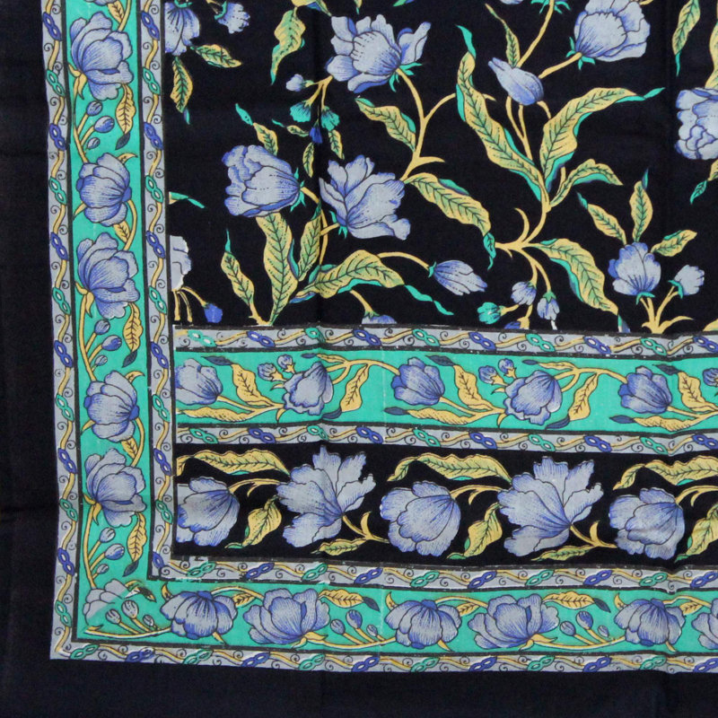 Panneau de rideau simple semi-transparent 100% coton Domynick, Bleu / vert