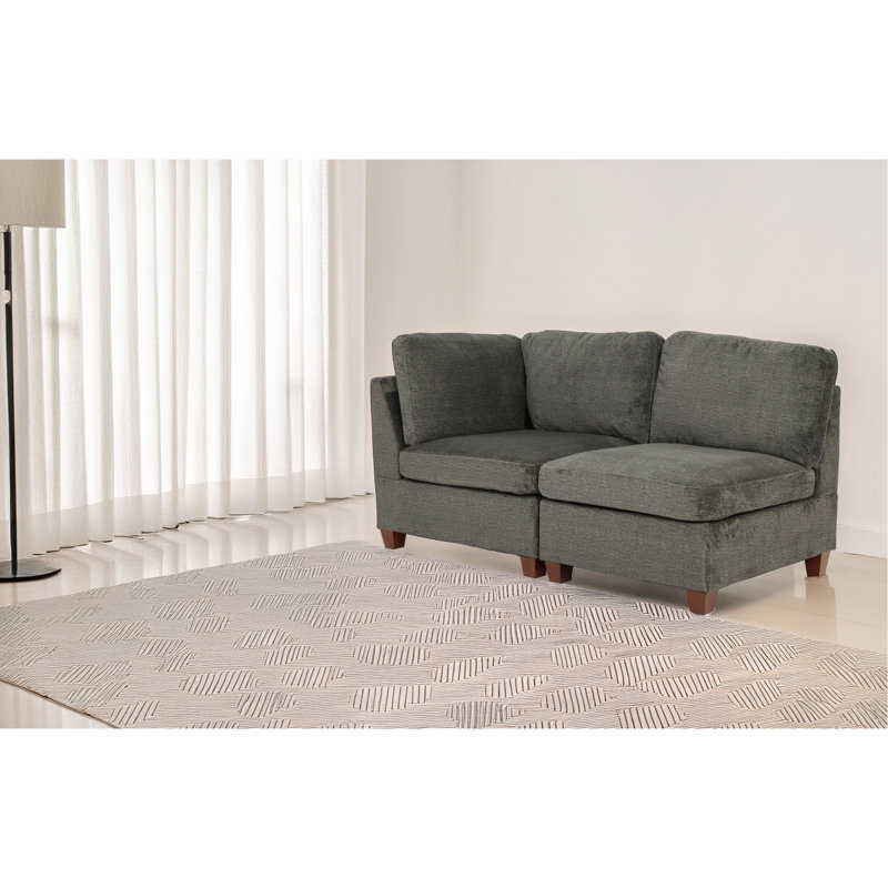 Gray Modular 2Pc , Chenille Fabric Living Room Chairs With Seat For Area Cushion Back