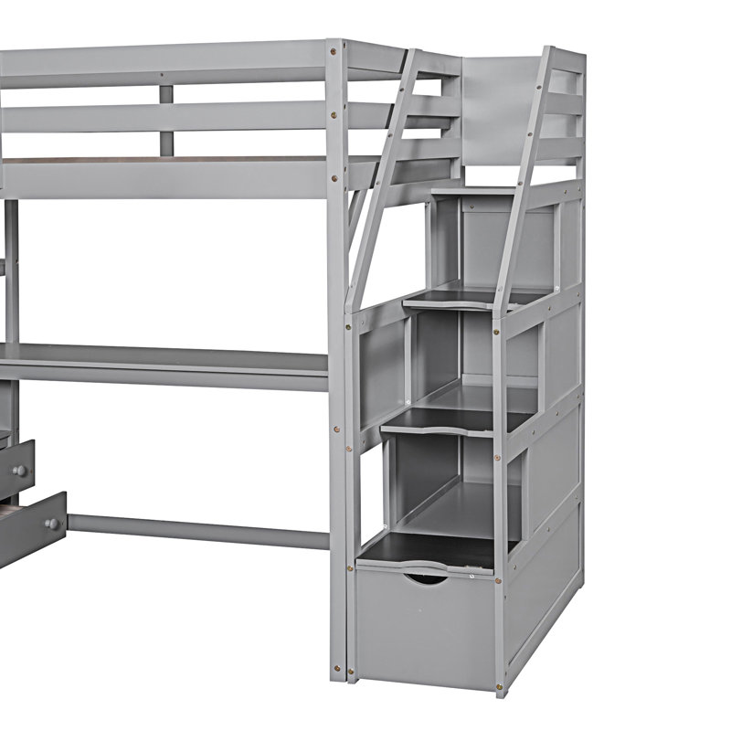 Lit mezzanine avec bureau et tablettes, Grey