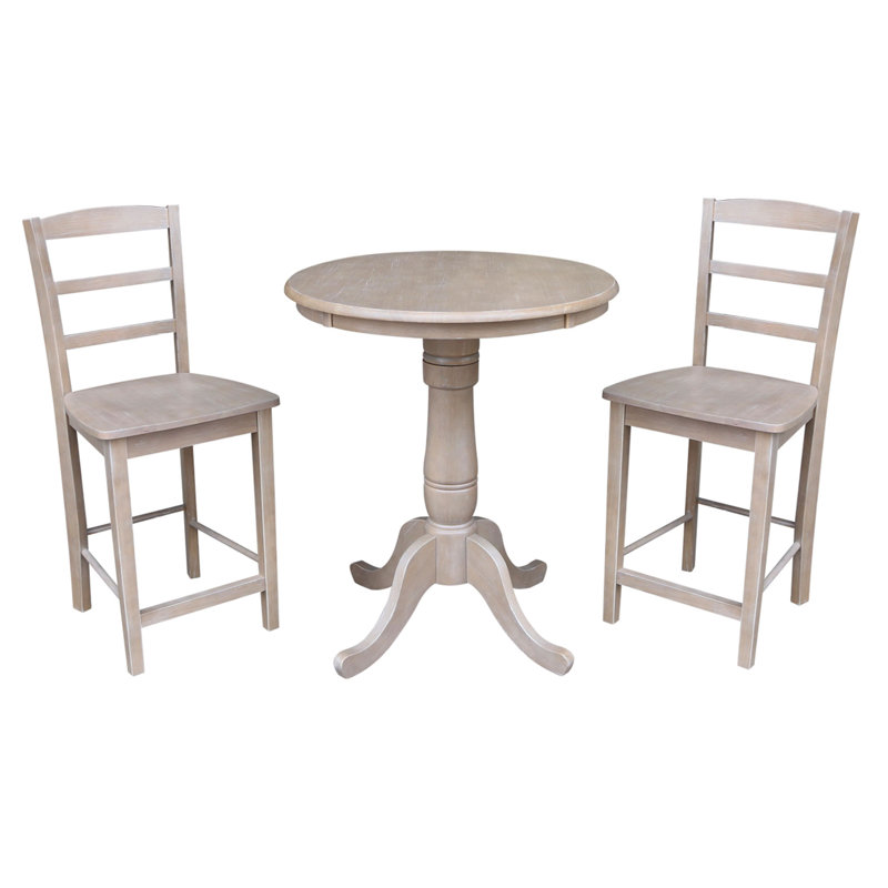 3 - Piece Counter Height Solid Wood Dining Set, 35.1" H x 30" L x 30" W, Washed Gray Taupe