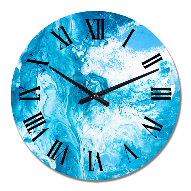 Art liquide en bleu clair et turquoise - horloge murale moderne, Grand