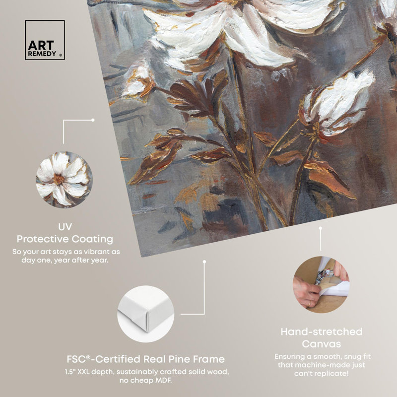 White Textured Floral Canvas Wall Art, 10" x 15"