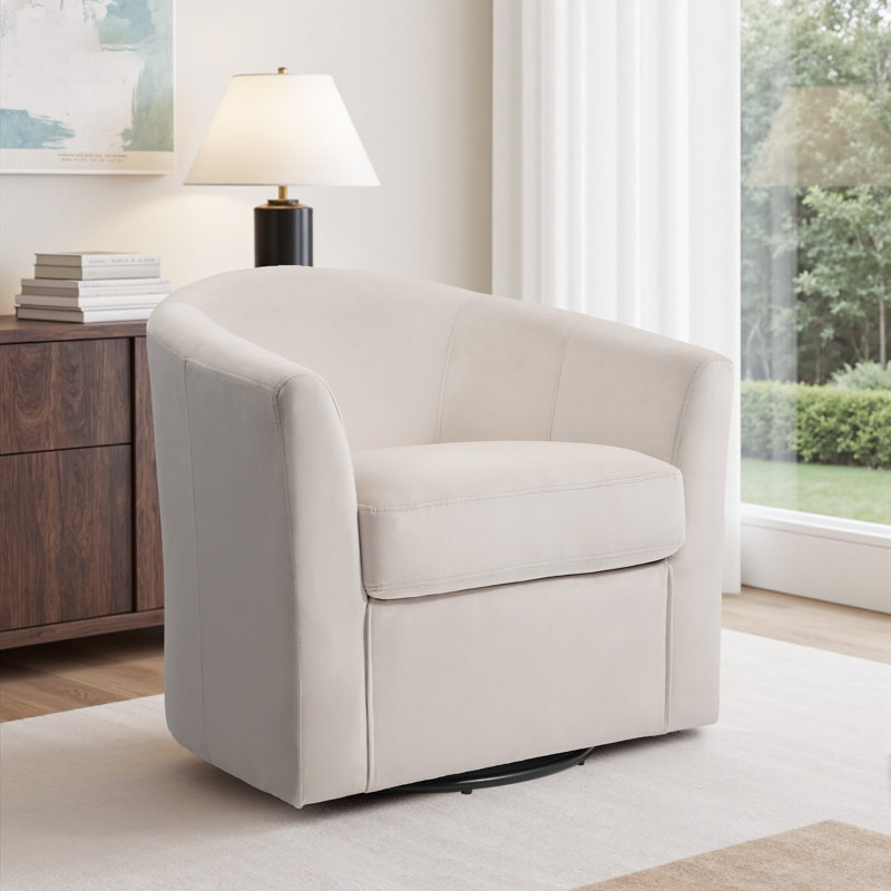 Upholstered Swivel Barrel Chair, Ivory