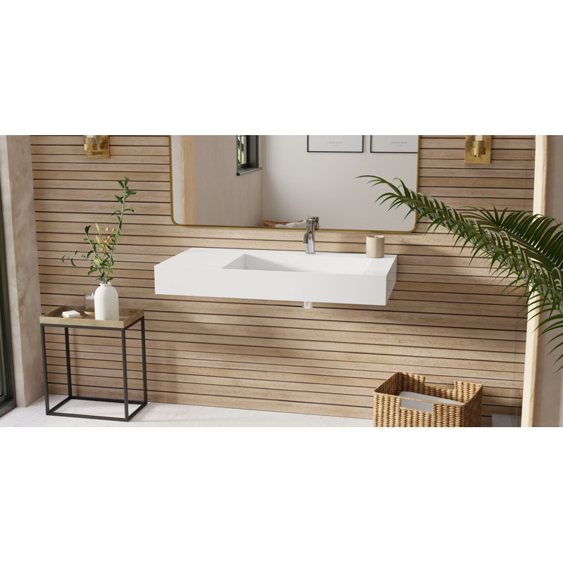 Badeloft 39.4" x 19.6" Rectangular Stone Resin Wall Mounted Bathroom Sink WT-04-B-G in Glossy White, Gloss White