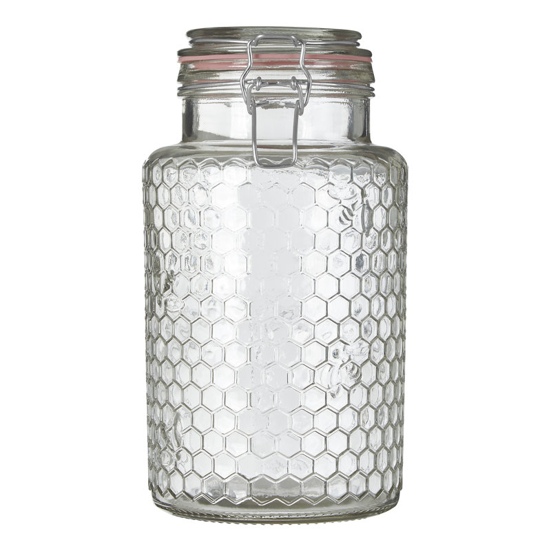 Glass Jar, 18cm H x 13cm W x 13cm D, Pink Seal/Silver Wire
