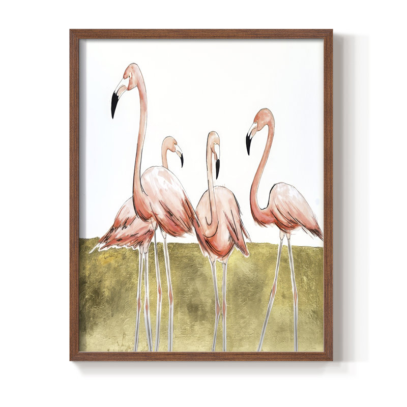 «Flamingo Flock II», reproduction encadrée - bois massif, H 21 po x l 17 po, Noyer