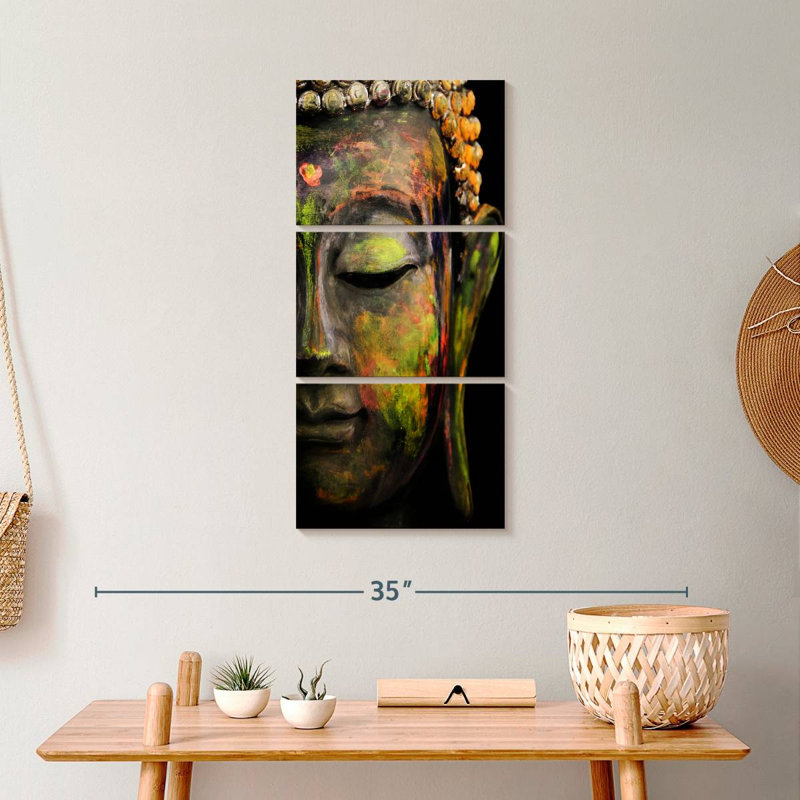 " Half Buddha Face " 3 - Pieces, 27" H x 12" W x 1" D