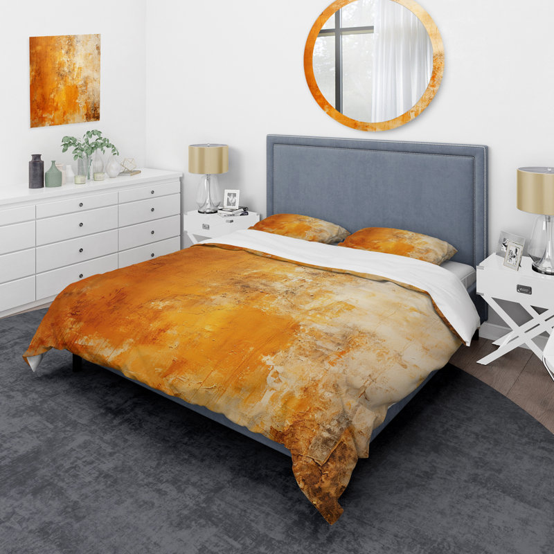 Ensemble de housse de couette jaune abstrait, Housse de couette simple + 1 taie décorative stan