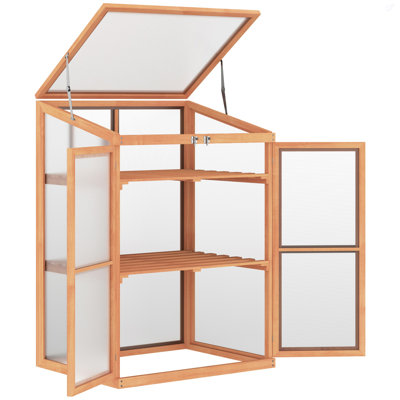 Outsunny Wooden Cold Frame Small Mini Greenhouse Cabinet For Outdoor And Indoor, 30" L X 24" W X 44" H, Natural