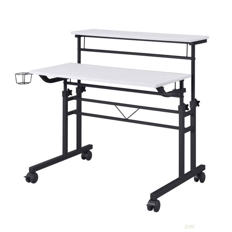 Techni Mobili Rolling Writing Desk With Height Adjustable Desktop And Moveable Shelf, White