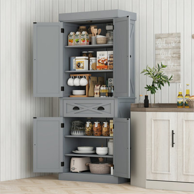 Armoire de rangement Farmhouse Pantry avec tiroir 2 portes, tablettes réglables, 72,5 H, gris classique