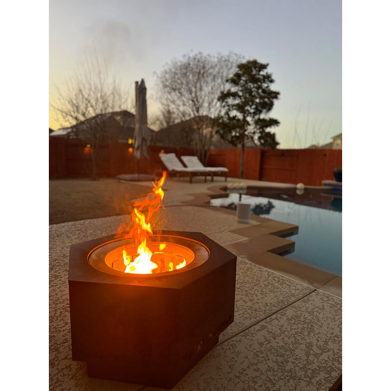 Lawrence Black Hexagonal Smokeless 28 Inch Fire Pit with PVC Cover