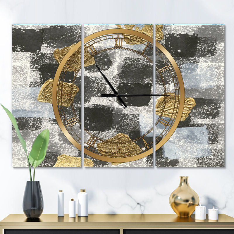 Gold Glamour Squares I - Horloge murale moderne