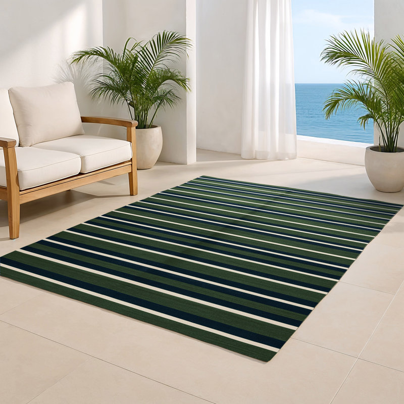 HorizontalStripes Green Indoor and Outdoor Area Rug, Rectangle 2' x 3'