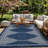 Geometric Navy/Ivory Easy-Care Jute-Style Indoor/Outdoor Flat Woven Area Rug-483164750-472426824