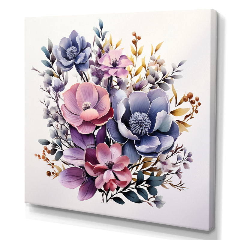 Bouquet de minimalisme mauve sur toile, H 36 po x l 36 po x P 1,5 po, Toile tendue