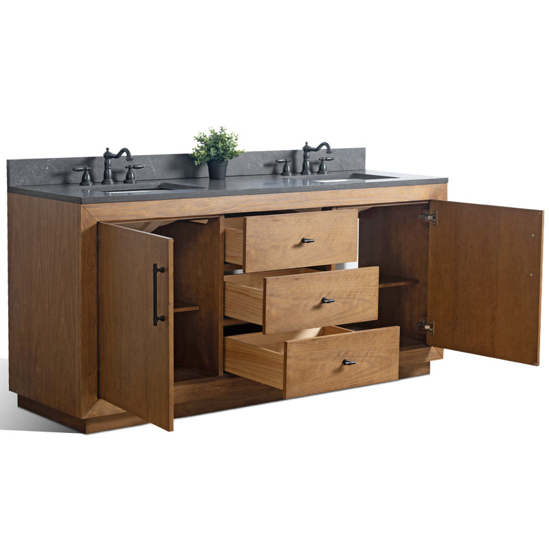 Meuble-lavabo double autoportant, Calcaire noir, Tanné, 72"