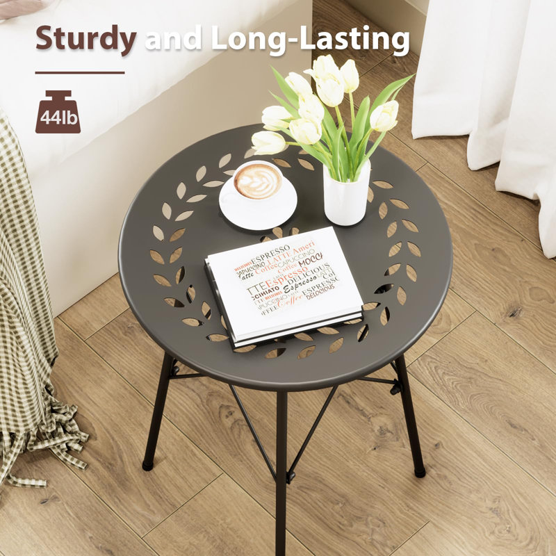 Black Metal Round Weatherproof Side Table for Patio and Garden