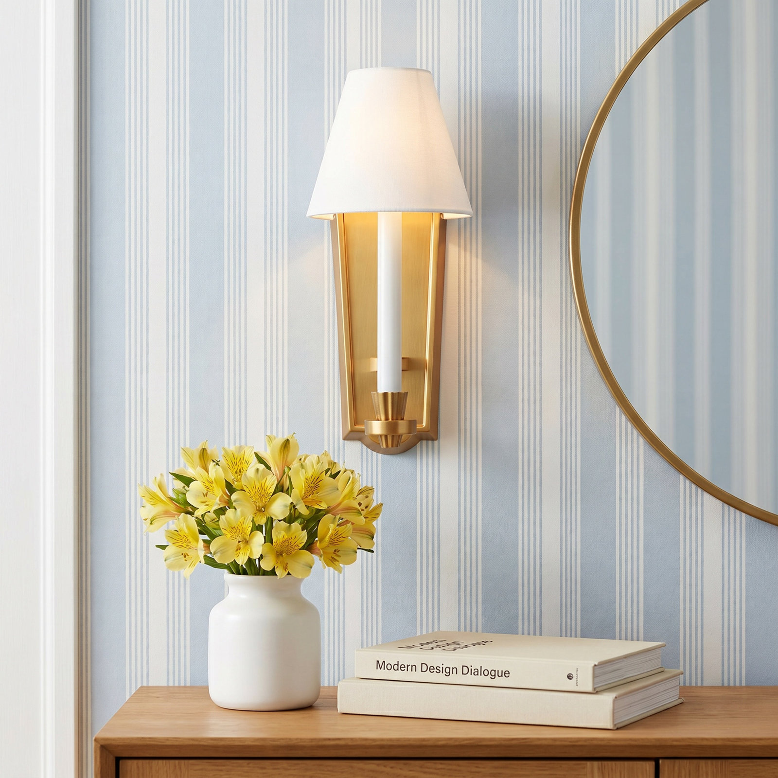 Single Light Dimmable Armed Sconce, Burnished Brass