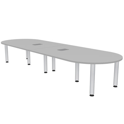 Racetrack Conference Table with Power and Data w Silver Post Legs