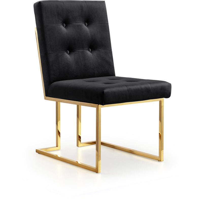 Chaise d'appoint en velours capitonné Chakevia, Velours noir, Or