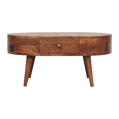 Table basse en bois massif, 2 tiroirs, pieds nordiques