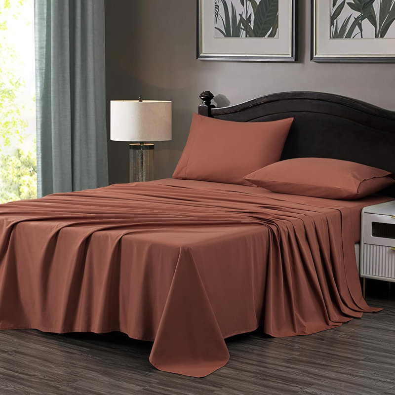 100% Cotton Twill Sheet Set, California King Sheet Set with 2 Pillowcases, Terracotta