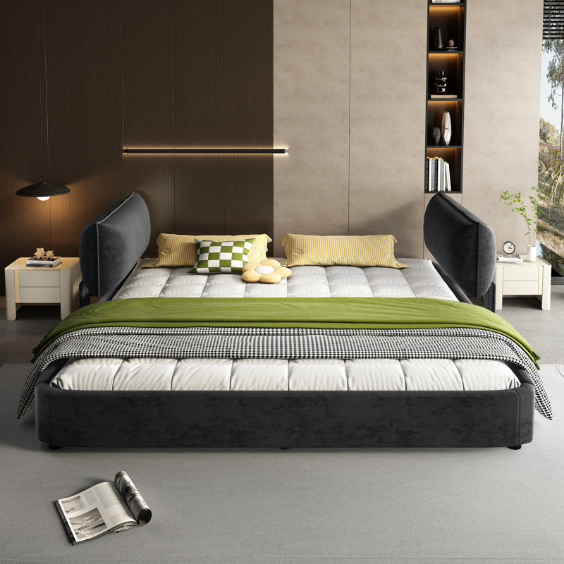 Base de lit Cloud avec tête de lit mobile surdimensionnée et rembourrée, Gris foncé