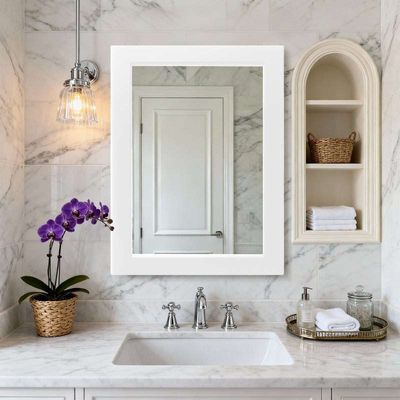 Rectangular Decorative Wall Mirror With Statement Deep Frame, HD Tempered Glass Vanity Mirror For Bathroom, Entryway, Or Bedroom
