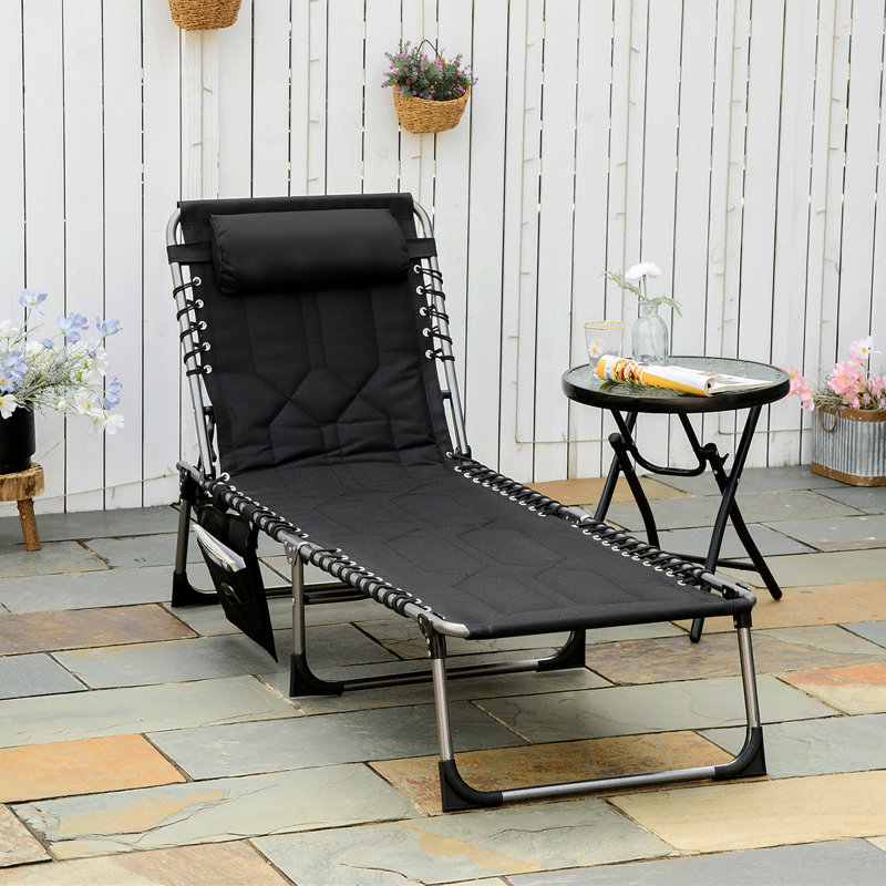 Chaise longue pliante rembourrée, Noir