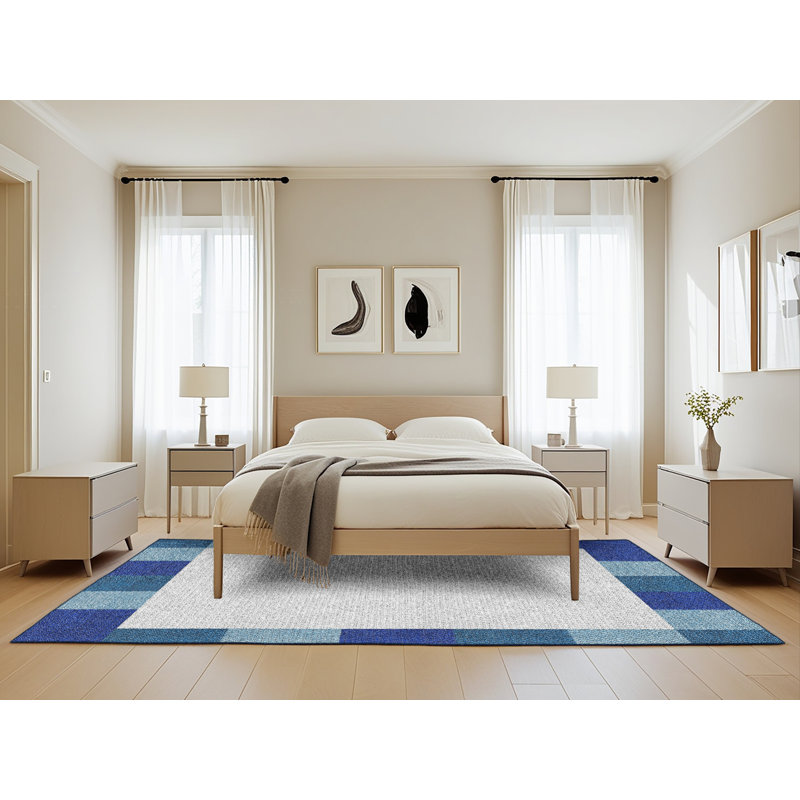 Tapis bleu marine à motif géométrique Antrina, Rectangle 5 pi x 8 pi