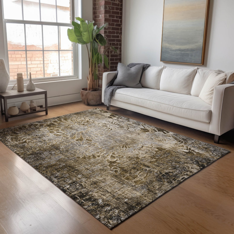 Tapis floral intérieur / extérieur lavable à la machine Kaczor ACN2224, Rectangle 2 pi 6 po x 3 pi 10 po