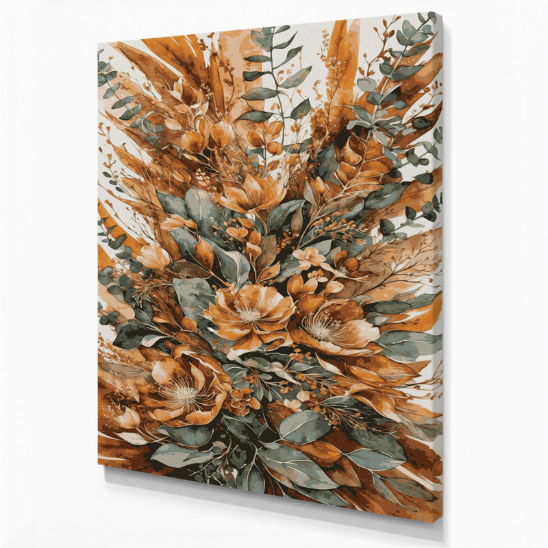 Aquarelle, art floral sur toile brun 53, 24" H x 36" W