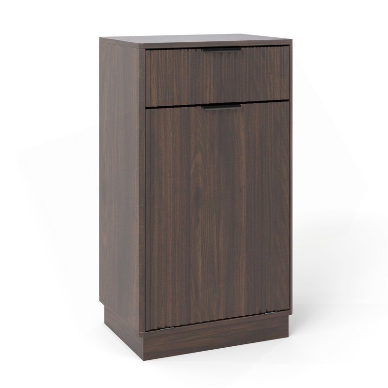 Armoire à poubelle inclinable 10 gallons Woodgrain avec tiroir en bois texturé Wave, Noyer