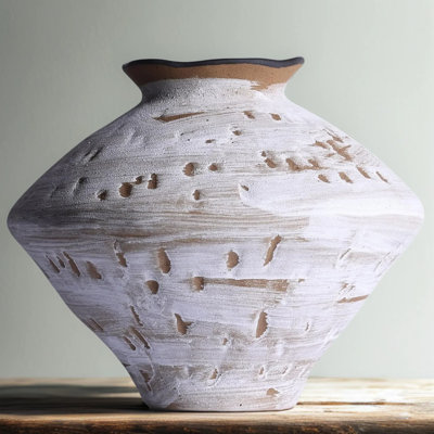 Wabi Sabi Ceramic Vase, Large Rustic Farmhouse Centerpiece Vase With Textured Distressed Finish, Watertight Pottery Vase For Fresh And Dried Flowers, Home Decor For Living Room And Table