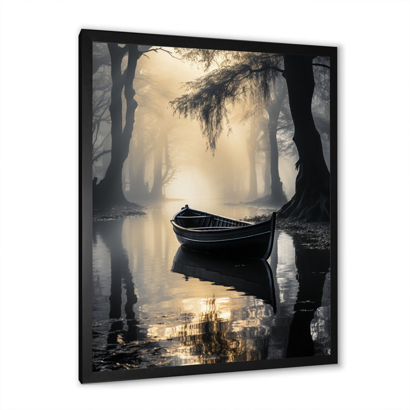 " Beige Canal Serene Waterways Jet ", Black Picture Framed, 20" H x 12" W x 1" D