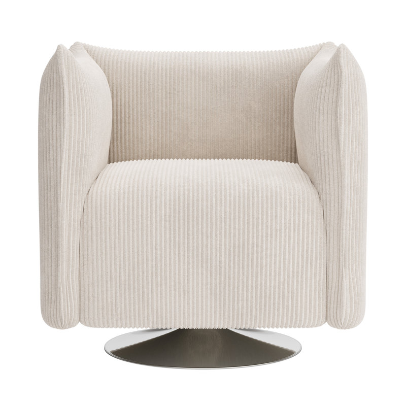 Khortny Upholstered Swivel Barrel Chair, Polyester White