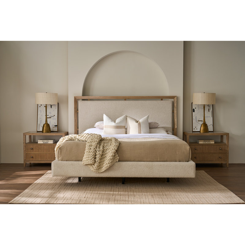 Avaline Kendall Upholstered Panel Headboard Design Bed, Sheldon Ivory/Skylark, Queen